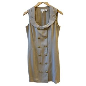 LOFT dress khaki beige tan double breasted button round neck crepe lined size 4